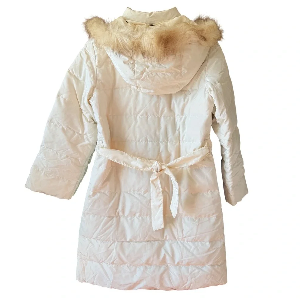 Weekend MaxMara Down Filled Long Length Belted Fur Trim Hood Women's Size 4 - Picture 2 of 14